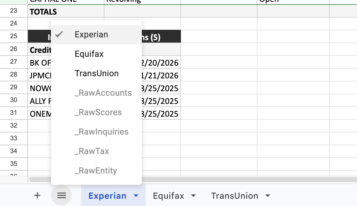 Bureau tabs and backing data sheets