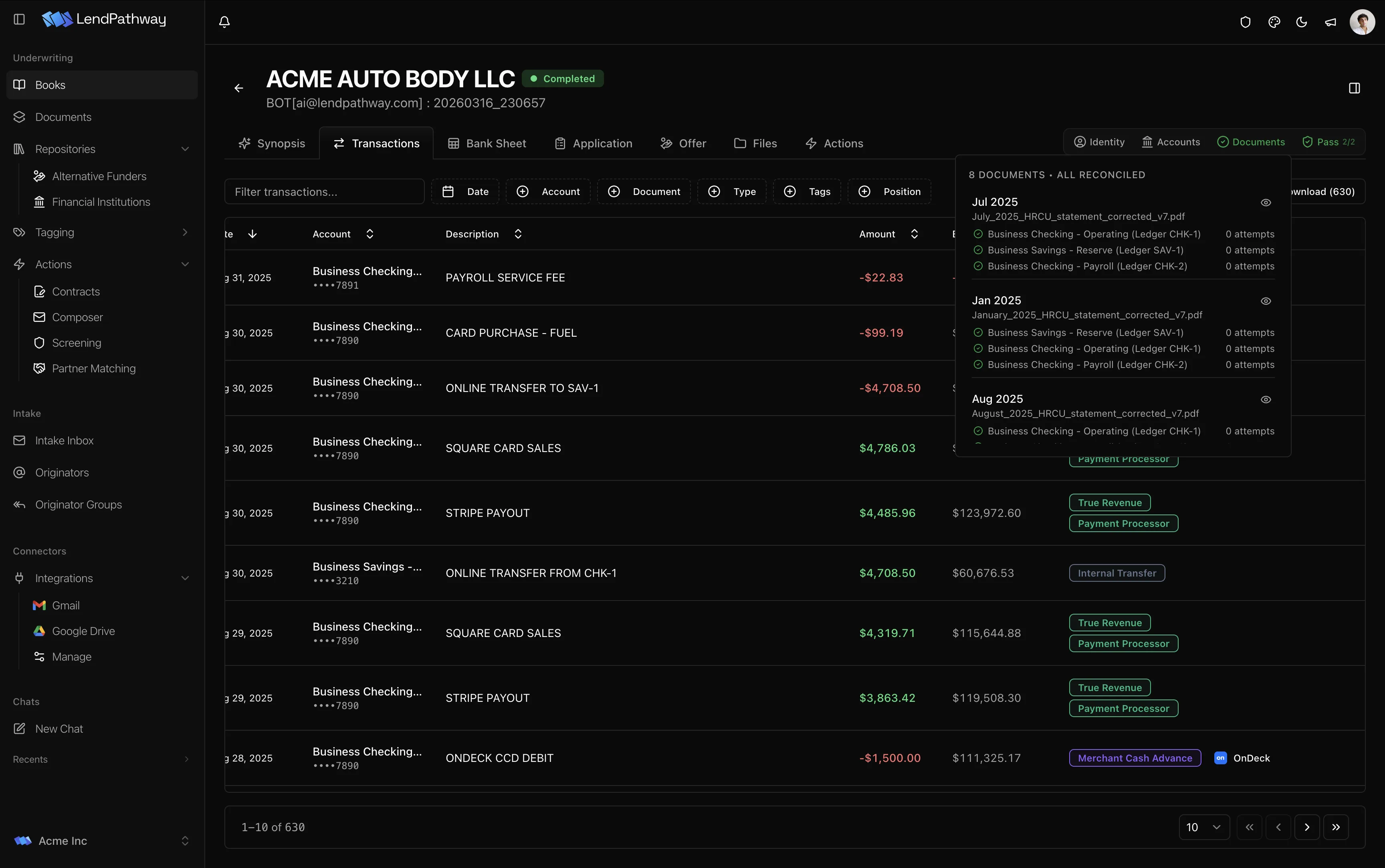 Transactions table with every statement ledger reconciled